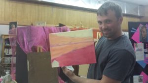 Stuart Peregoy paints warm underpainting in adult art class